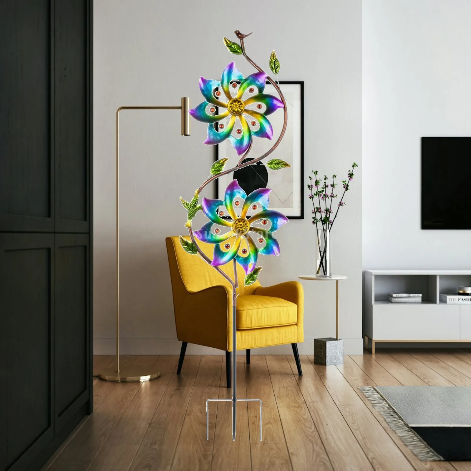 Outdoor Metal Windmill Wind Spinner 25x109cm Rotatable Multifunctional Easily Install Craft Artwork Garden Decoration
