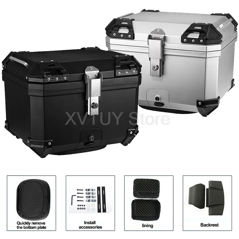 45L Motorcycle Helmet Box Lockable Luggage Top Tail Tool Case Waterproof Anti-theft Travel Storage Carrier Trunk Large Capacity