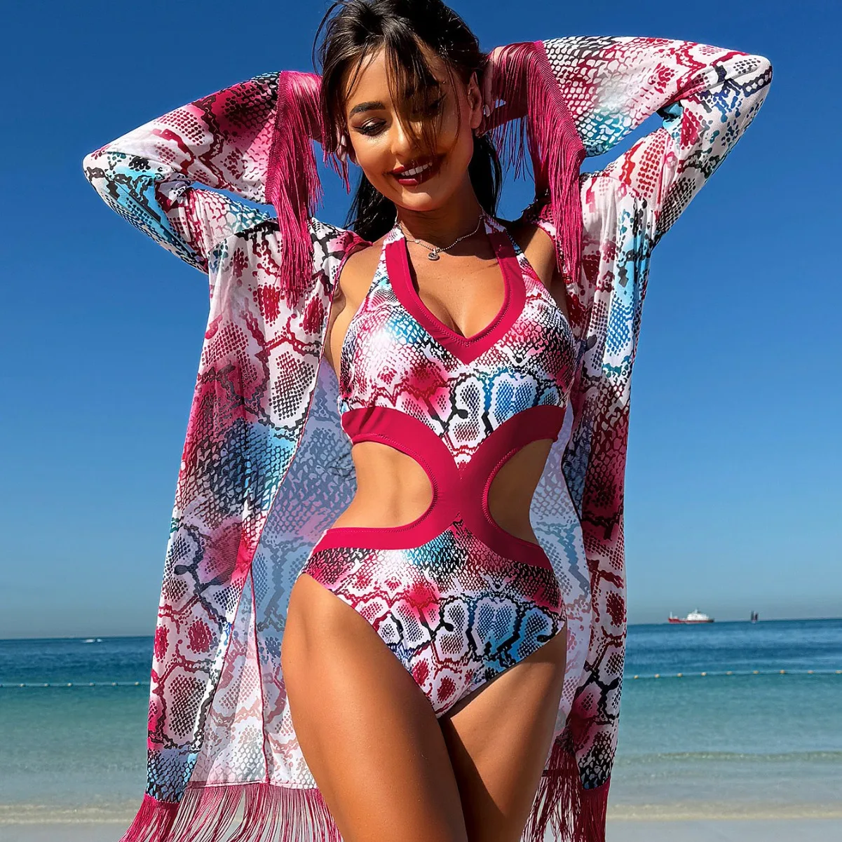 2024 Sexy Beach Women One Piece Swimsuit Tassel Cover-up Outdoor Sport Woman Swimwear Brazilian Bathing Clothing