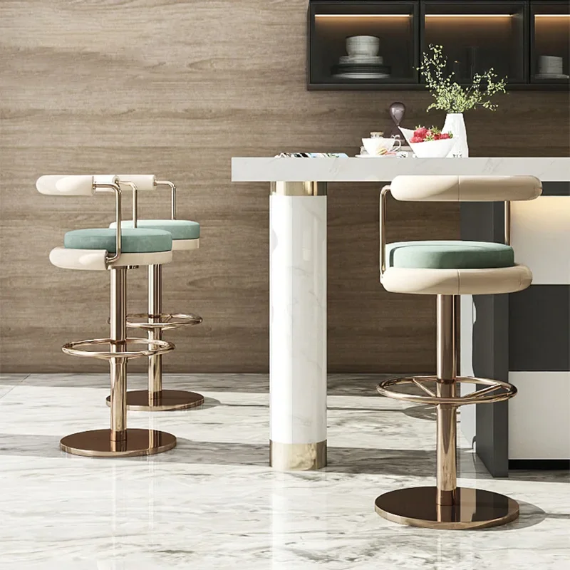 Simple modern designer light luxury bar KTV high foot bar chair solid wood swivel back coffee bar chair