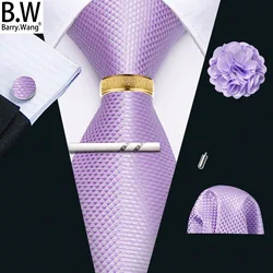 Barry. wang Seide Herren Krawatte Taschentuch Manschetten knöpfe Clip Brosche Ring Set rosa lila blau rot gold rot Krawatte männliche Hochzeit Geschäfts veranstaltungen