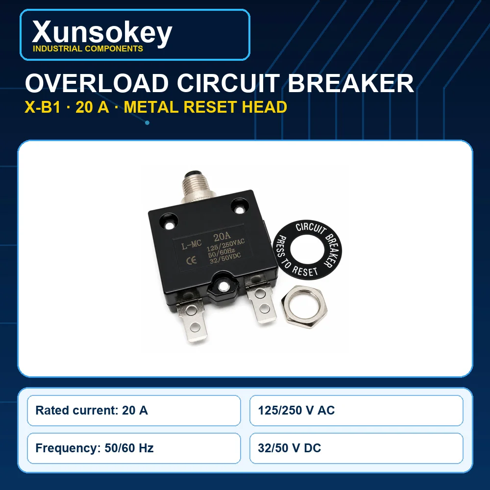 X‑B1 Overload Protector 20/25/30/40A Iron Head, Reset Fuse, Air Compressor Motor Protection Switch