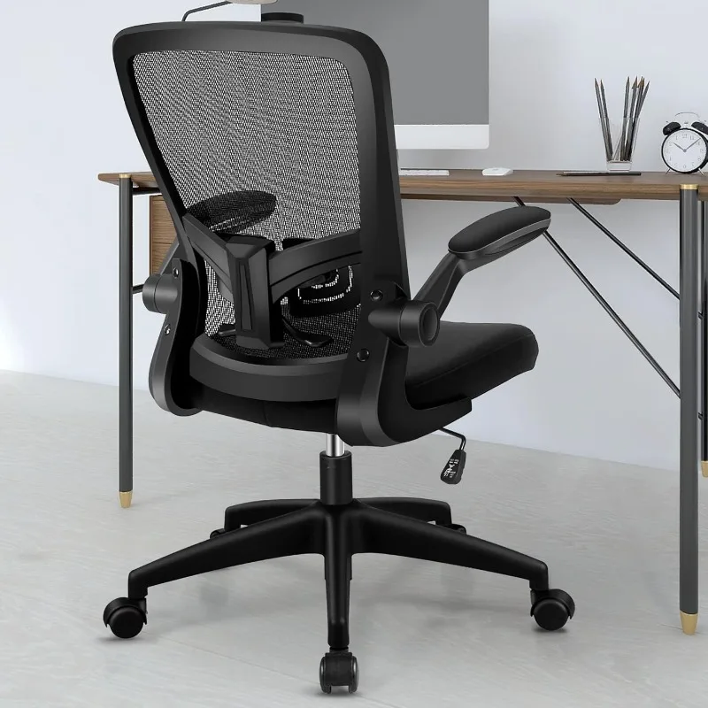 Cadeira de mesa ergonômica com altura ajustável e apoio lombar, giratória do computador, flip up braços