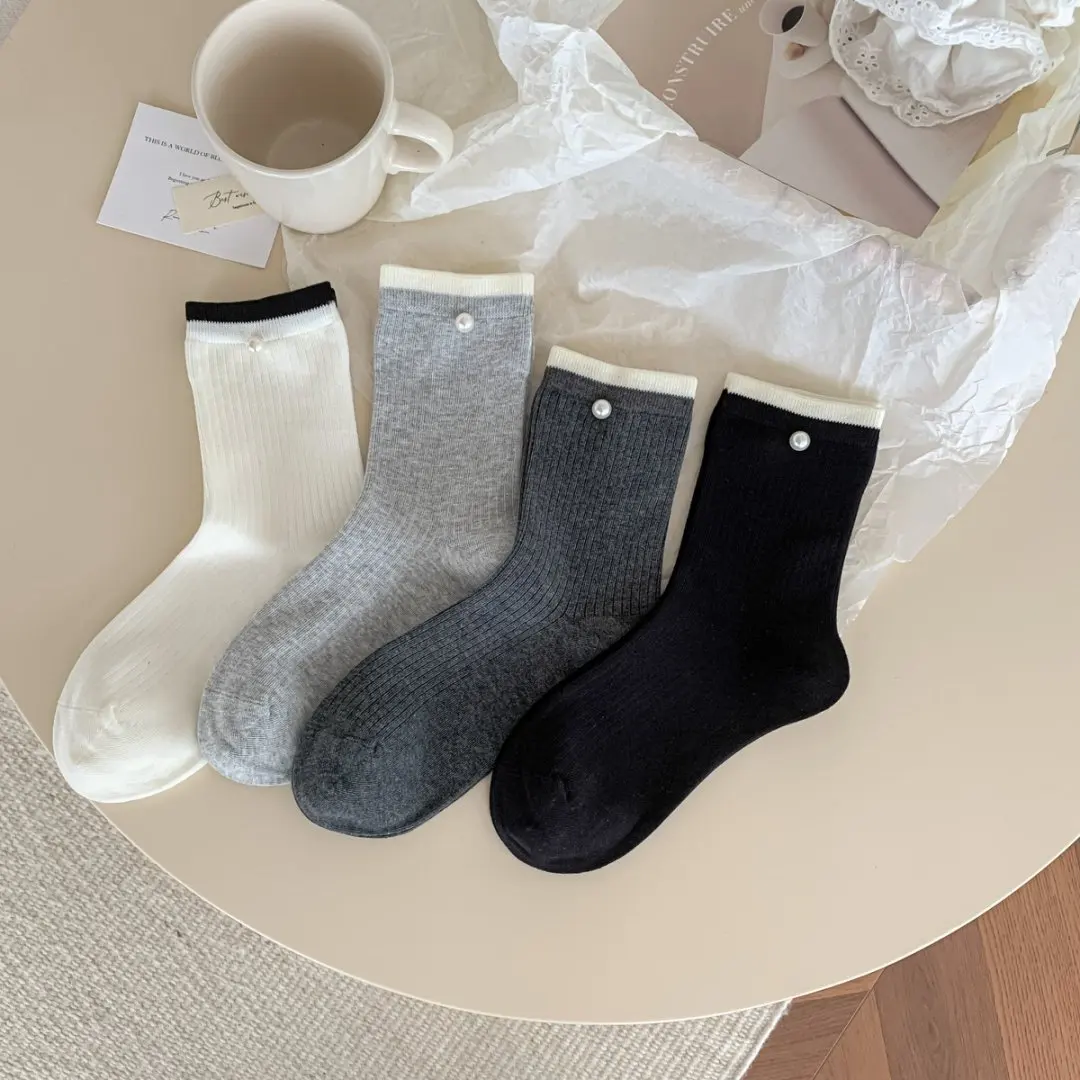 

hot sales new arrived girls socks children students young girl Teenagers winter autumn stealth white black solid sock 5pair/lot