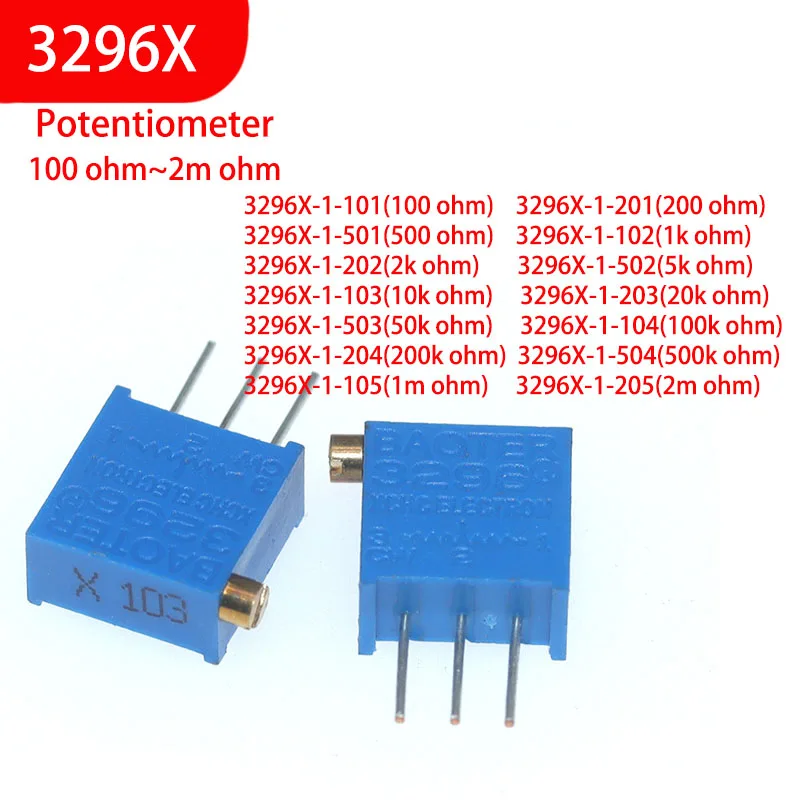 10PCS/LOT 3296 3296X Potencjometr trymera 1K 2K 5K 10K 20K 50K 100K 200K 500K 1M 2M ohm 100R 200R 500R