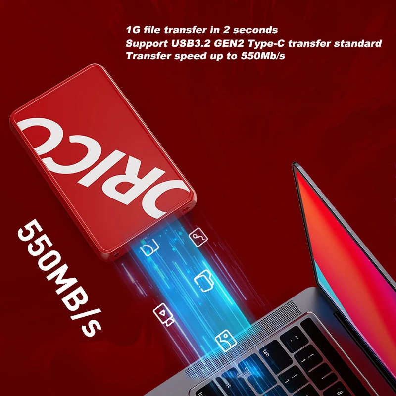 ORICO 2.5 Inch SATA SSD Hard Drive Enclosure Mobile Hard Disk Box HDD Adapter Type-C External Hard Drive Case