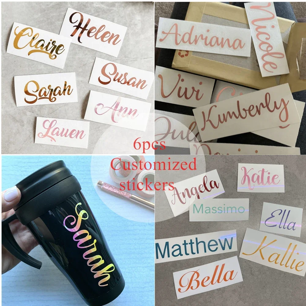 

6pcs/set 4inch(10cm) Personalized Name Viny Decals Stickers For Cup Window Gift Box Bag Baby Adult Birthady Party Decortion