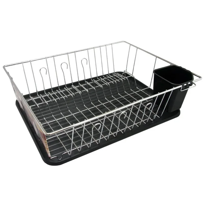 

Tool.NEW DR-180 16 in. Chrome Plated & Plastic Counter Top Drying Dish Rack, Black
