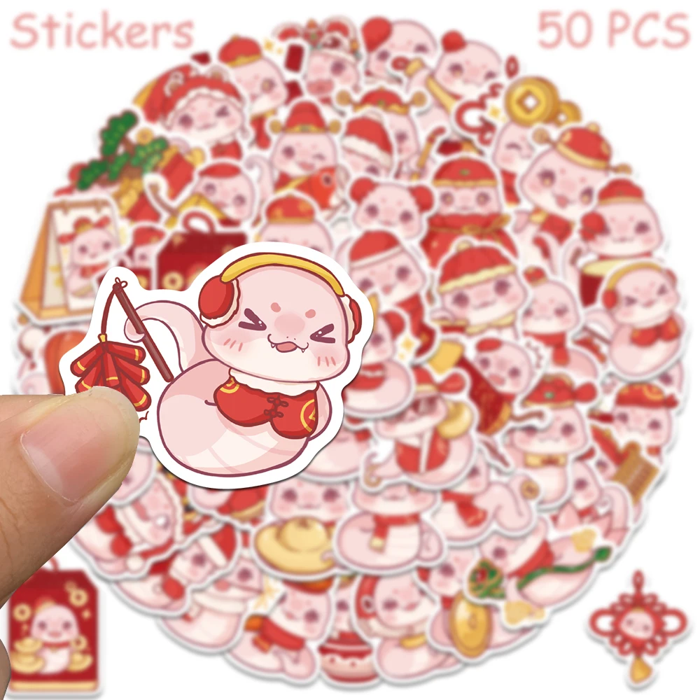 50pcs Cartoon Cute Red Snakes Stickers Decals For Phone Laptop Skateboard Notebook Aesthetic Waterproof Stickers Kids Toys Gifts