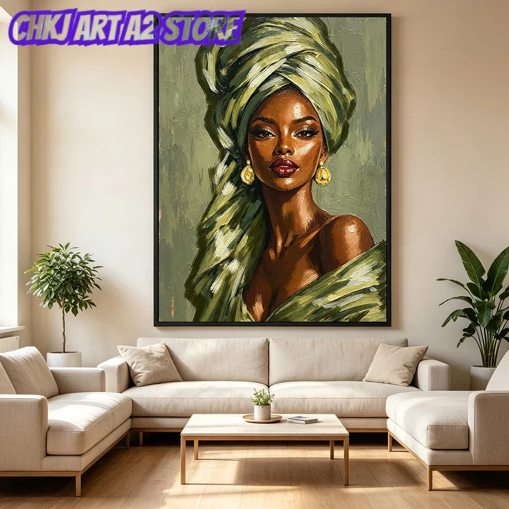 African American Woman Portrait Canvas Painting Wall Art Ethnic Black Women Poster Print For Living Room Office Home Decor