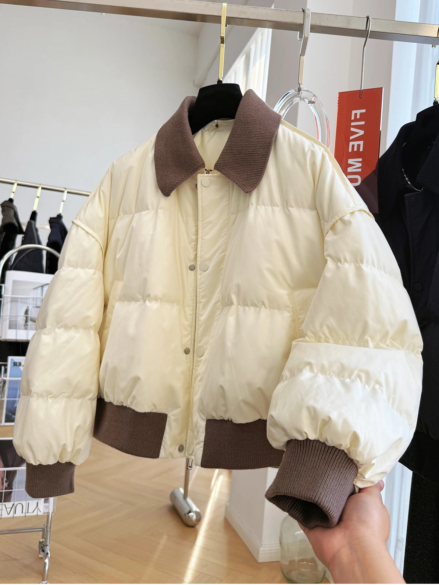 

Женское хлопковое пальто контрастного цвета в американском стиле ретро, зимняя модная утепленная теплая верхняя одежда с воротником с лацканами, женская парка, куртка