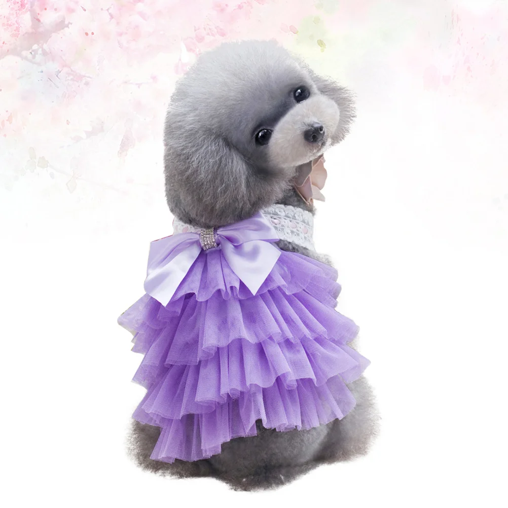 

Sweet Puppy Dog Tutu Dress With Bowknot Pet Skirt For Small Dogs Cozy Outdoor Walking Costume Purple Xs Easy On Comfortable Pet