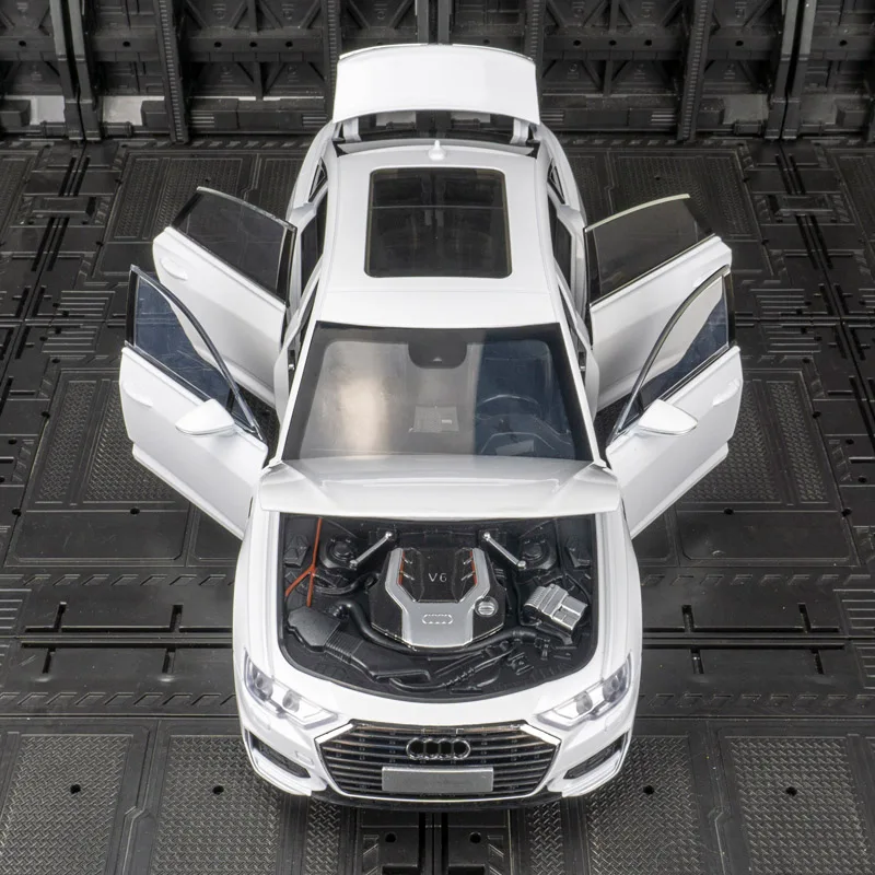 1:18 modelo de carro de liga Audi A6L, portas e porta-malas do capô do motor pode ser aberto carro de brinquedo infantil com funções de som e iluminação