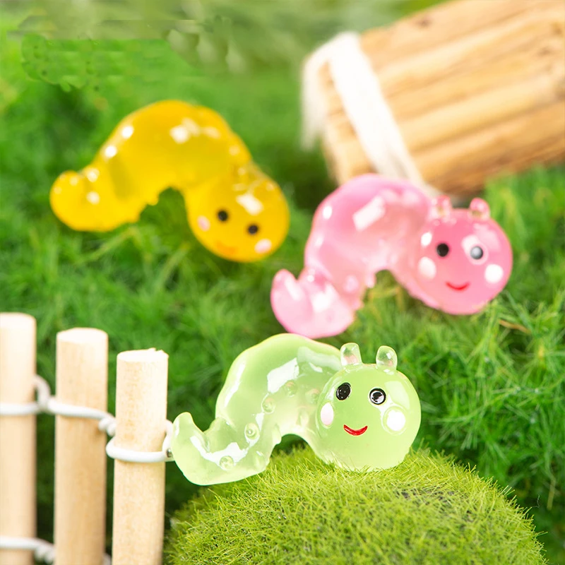 10PC/Set Luminous Caterpillar Moss Micro Landscape Decoration Glowing in Dark Caterpillar Figurines Fairy Garden Potted Ornament