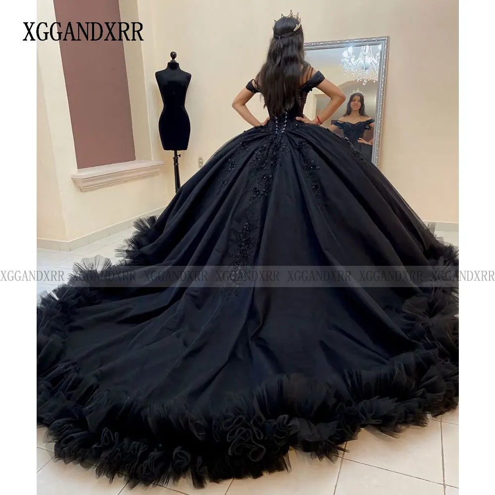 Vestido De fiesta negro elegante personalizado vestido para quinceañeras 2025 apliques De tren largo dulce 16 vestido De fiesta De cumpleaños Vestidos De XV Años