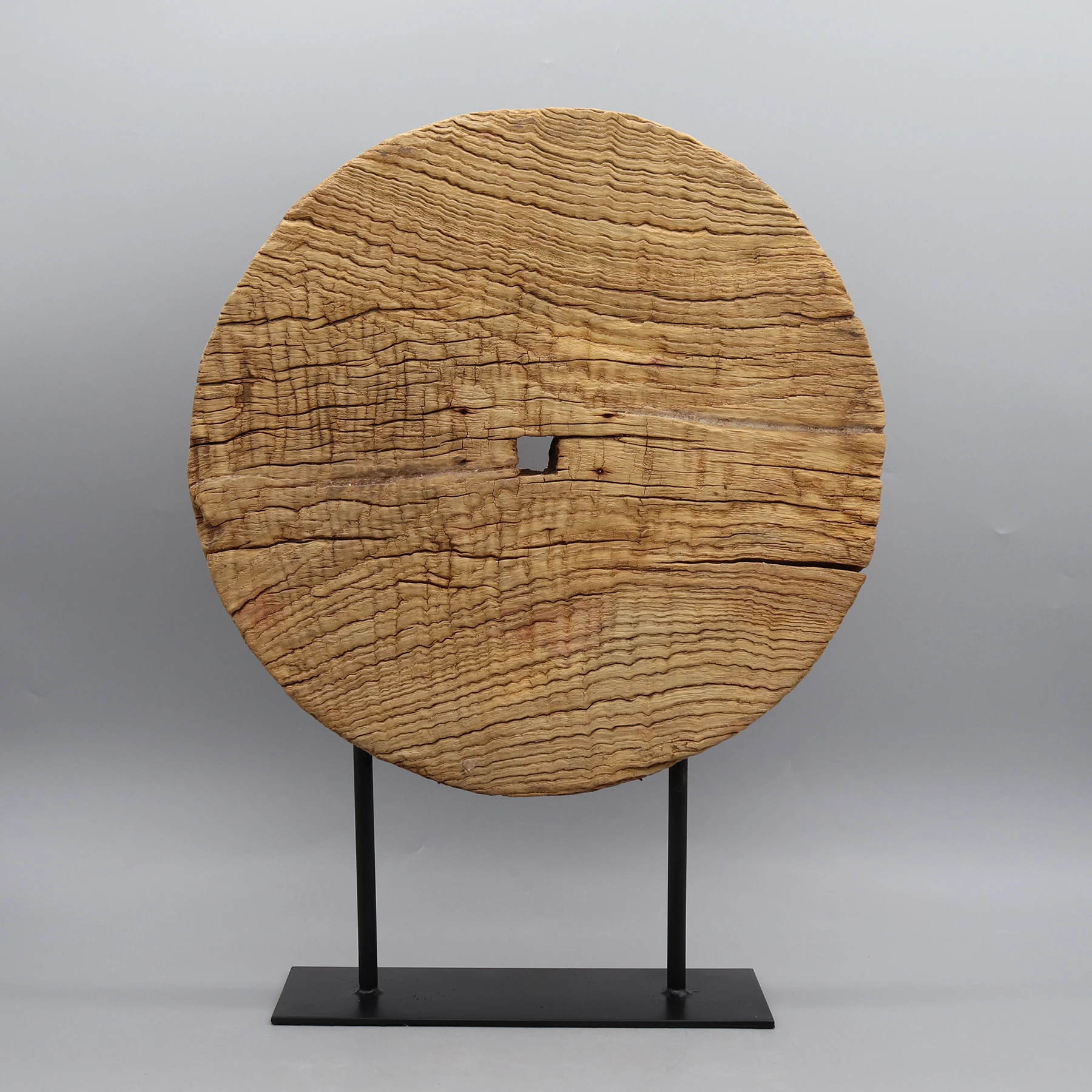 Old Wooden Wheel with Metal Base, Home Decoration, Fortune Disc