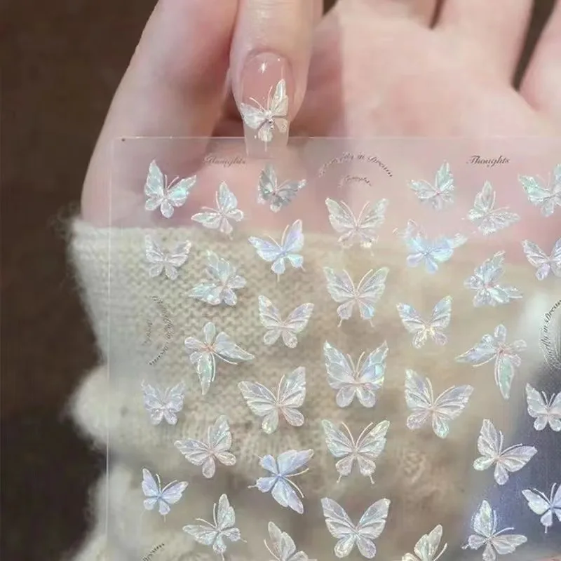 Autocollants pour ongles en forme de papillon, coquille en relief, verre scintillant Aurora, design tridimensionnel haut de gamme pour la décoration des ongles