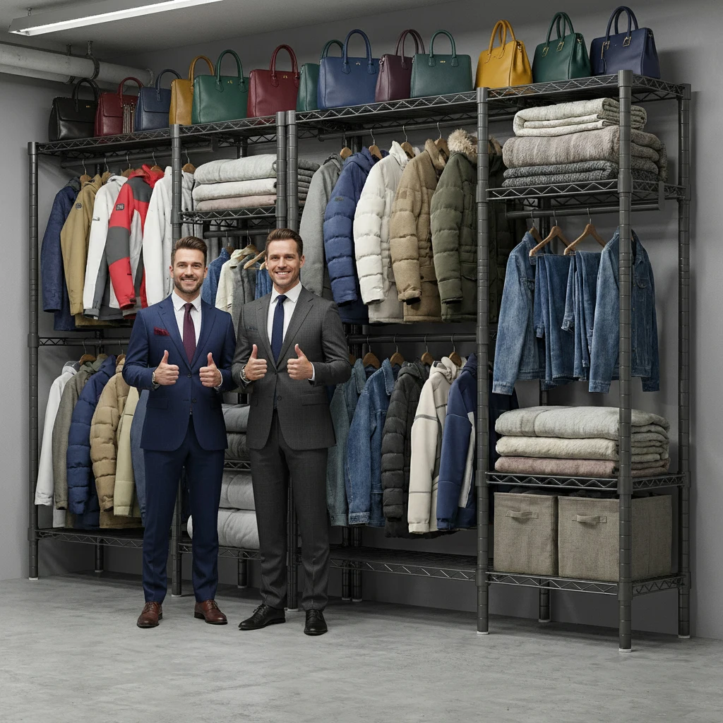 Extra brede, extra stevige kledingrek 231cm, 726kg draagvermogen, metalen kledingrek, 4x4 matrix kledingkast organizer voor commercieel gebruik - afbeelding 1