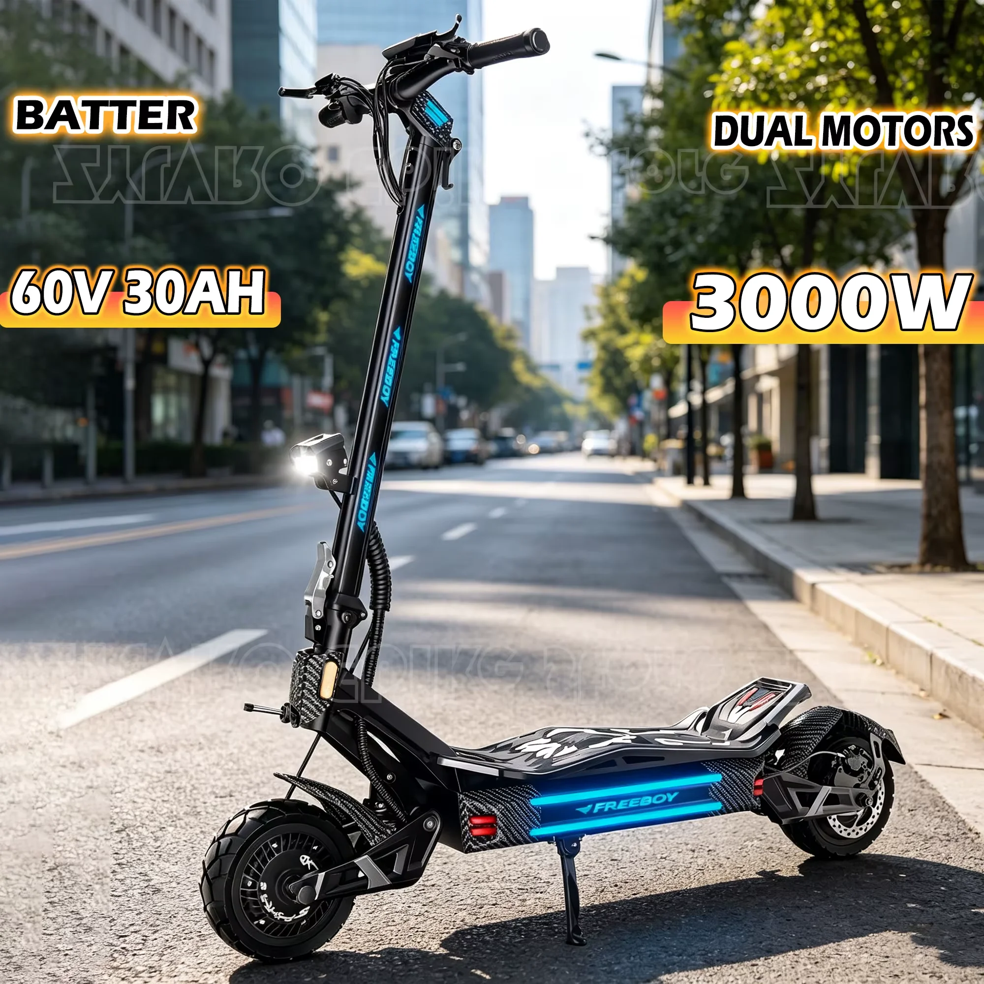 FREEBOY H16 2026 EU Neuer Elektroroller 3000W Doppelmotor 60V 30AH Akku Duale Hydraulische Bremse 11 Zoll Reifen Erwachsenen E-Scooter