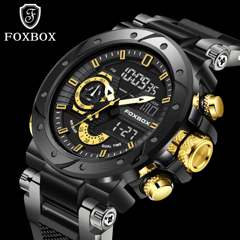 foxbox Top Brand Luxury Man Wristwatch Waterproof Luminous Date Week Men Watches Silicone Quartz Men's Watch Male reloj