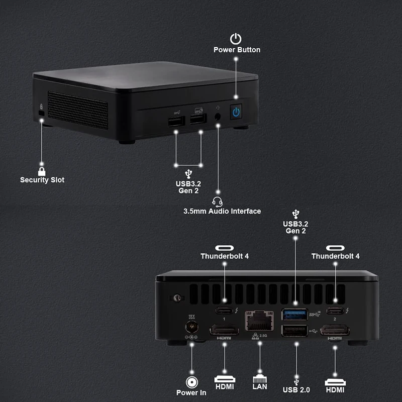 Intel NUC 12 Pro Mini PC Slim NUC12WSKi7 Core i7-1260P Processor Win11 Pro USB 3.2 WiFi 6 Thunderbolt 4 Intel Iris Xe Graphics