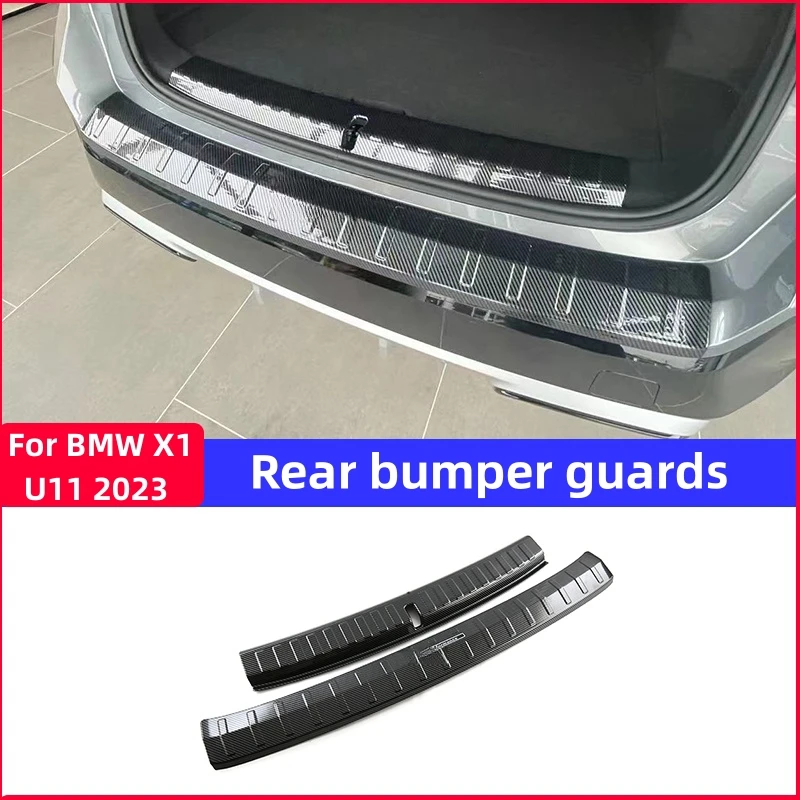 

For BMW X1 U11 2023 2024 Car Trunk Door Sill Guards Protector ABS Carbon Fiber Anti-Scratch Rear Bumper Guards Exterior Accessor