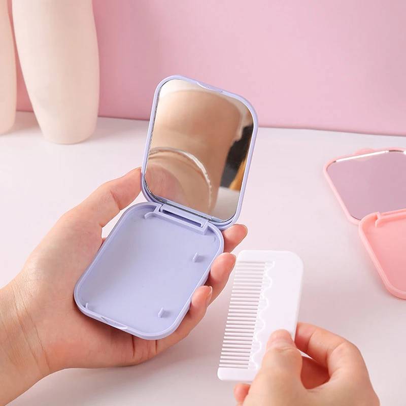 1Pcs Nice Pocket Mirror Comb Set Solid Color Fashion Portable Folding Decoration Mirror With Comb For Girl Gift Vanity Miror