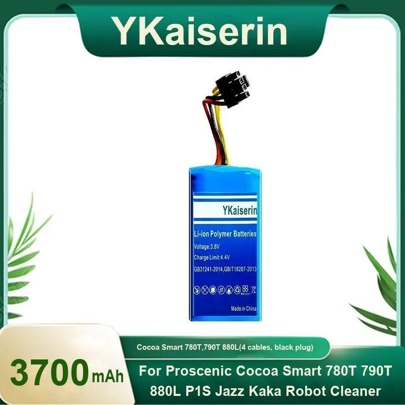 

Аккумулятор 3700 мАч для Proscenic Cocoa Smart 780T, 790T 880L, Summer P1S P2S P3 Jazz Kaka Robot Cleaner 880L 4 кабеля, черная вилка