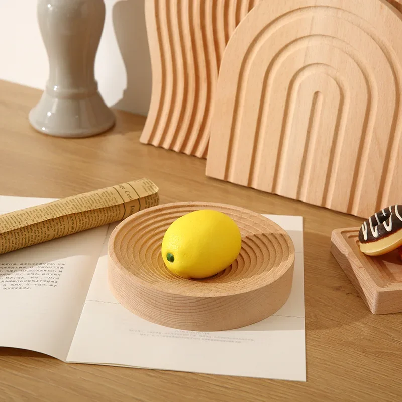 1x Nordic Wooden Water Ripple Cutting Board Home Baking Breadboard Coffee Fruit Afternoon Tea Tray Gourmet Photo Props