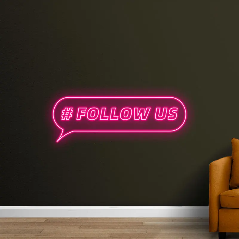 Toysign #Follow Us Custom Text Neon Sign – Social Media Inspired LED Wall Decor for Shops, Cafes and Instagram-Worthy Corners