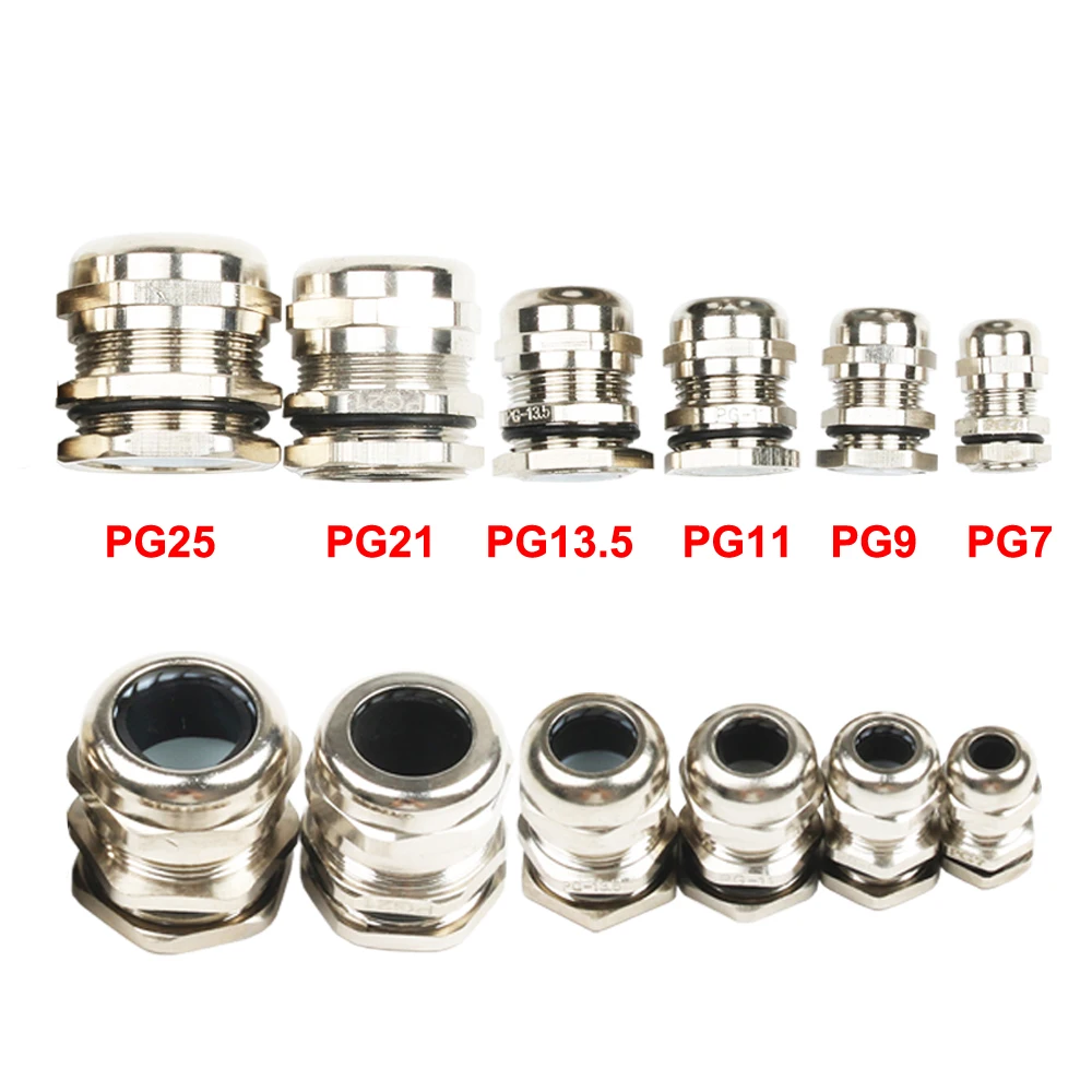 Brass Metal cable glands IP68 PG7 PG9 PG11 PG13.5 PG21 PG25 PG29 Waterproof Connector Cable Gland Straight through