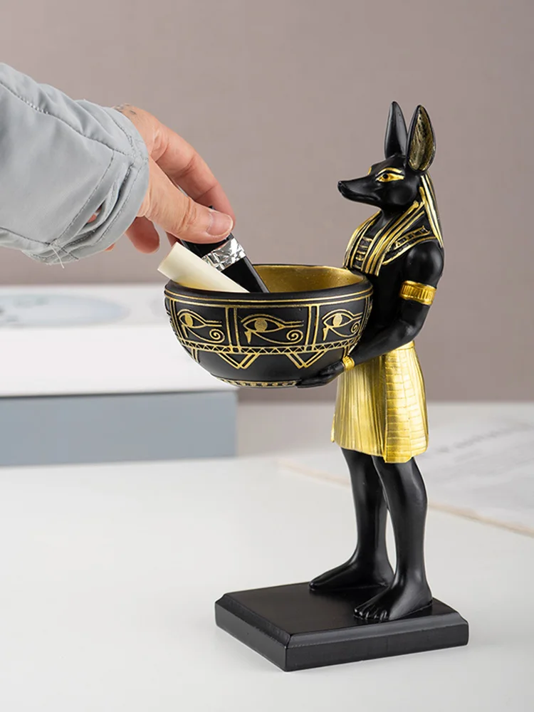 Estatua de Anubis de 25 cm, Figura de Resina del Dios Egipcio con Cuenco, Escultura de Arte del Antiguo Egipto, Decoración del Antiguo Egipto y Organizador de Escritorio