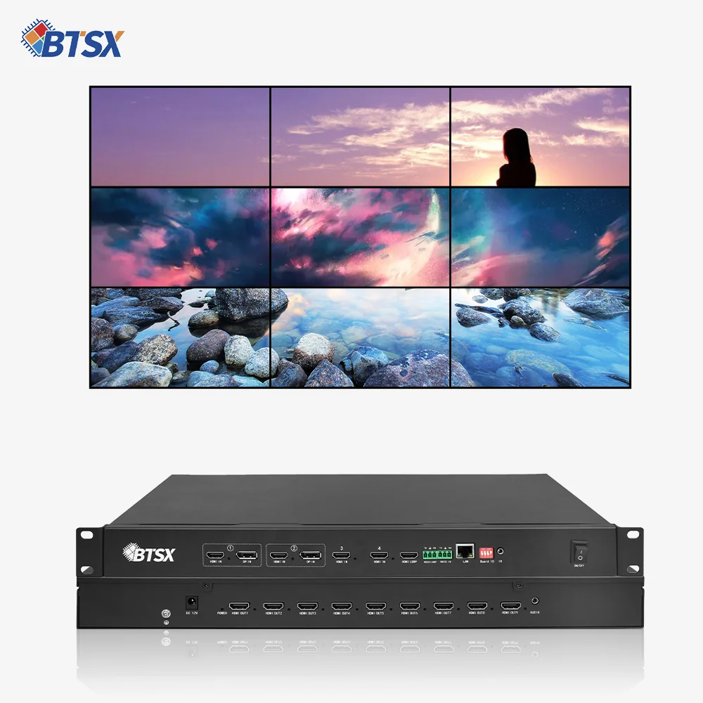 Bitvisus 4 in 9 Out Video Wall Controller Seamless Switching PIP POP Overlay with 9x1 8x1 7x1 Splicing Modes