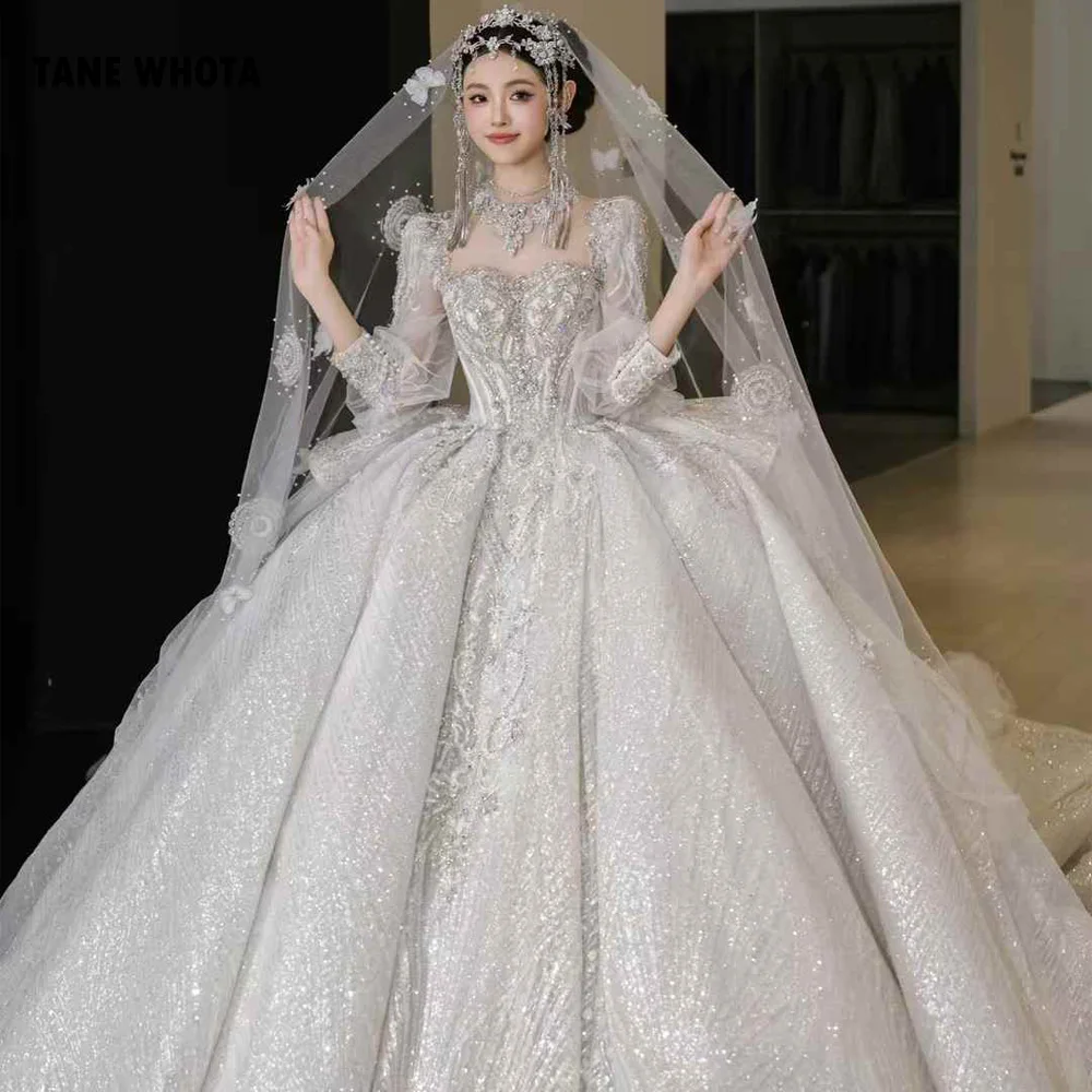 Robes De Cérémonie Mariage с высоким рукавом три четверти, на шнуровке, с вышивкой из замочной скважины сзади, роскошное свадебное платье по индивидуальному заказу