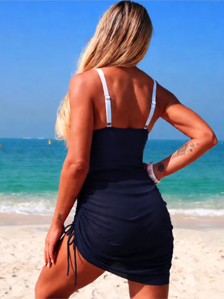 New High Waist Sexy Swimsuit Women Summer Bathing Suit Bikini Set Sleeveless Swimwear Cover Ups Beach Swimming Suit For Female