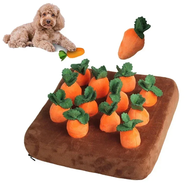 Dog Puzzle Toys Hide Food Snuffle Mat for Pet Toy Plush Carrots Mat Plush Vegetable Enrichment Dog Interactive Patch Puppy Toys