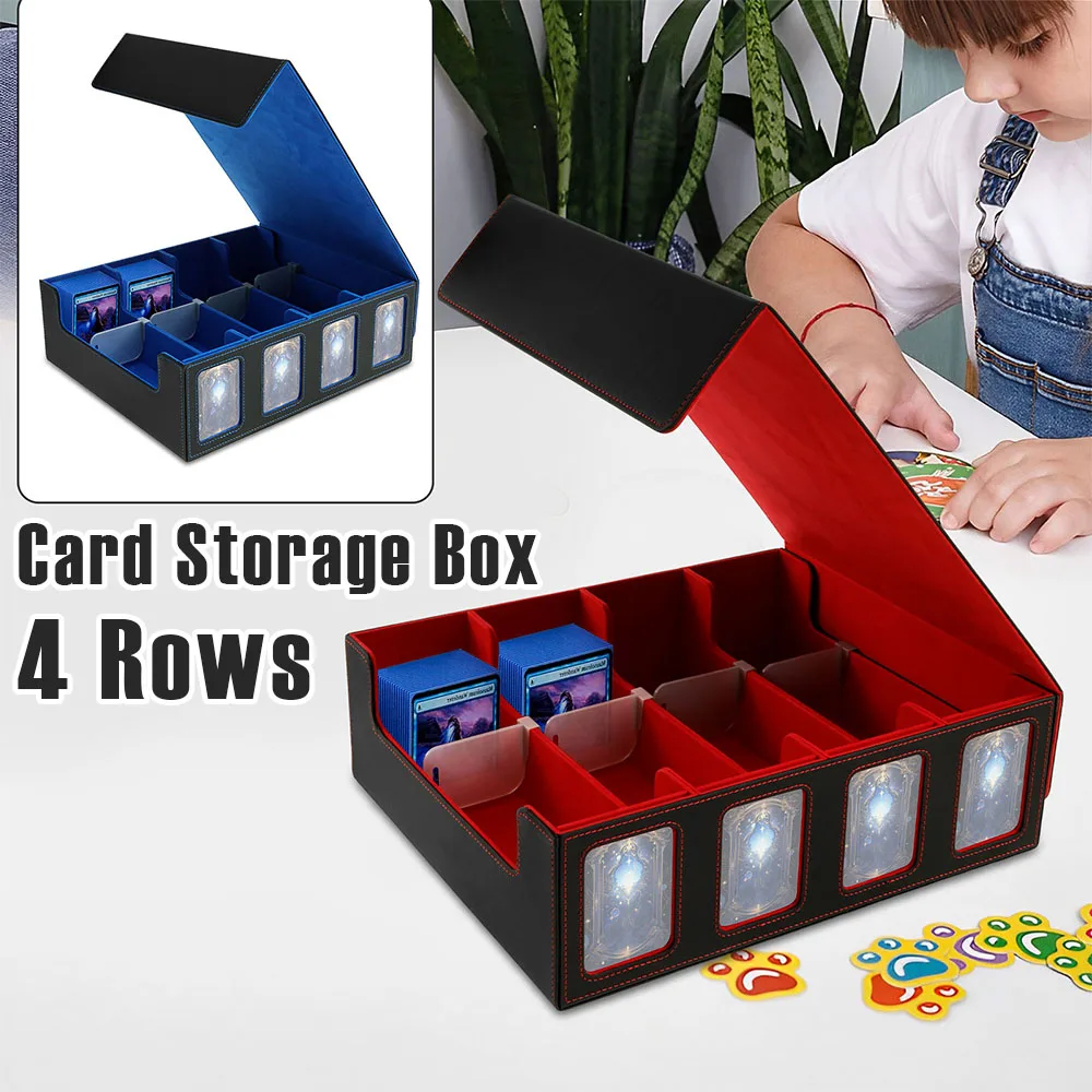 PU Leather Trading Card Storage Box 4 Rows Magnetic Closure Game Cards Box With Viewing Windows Card and Note Storage Supplies