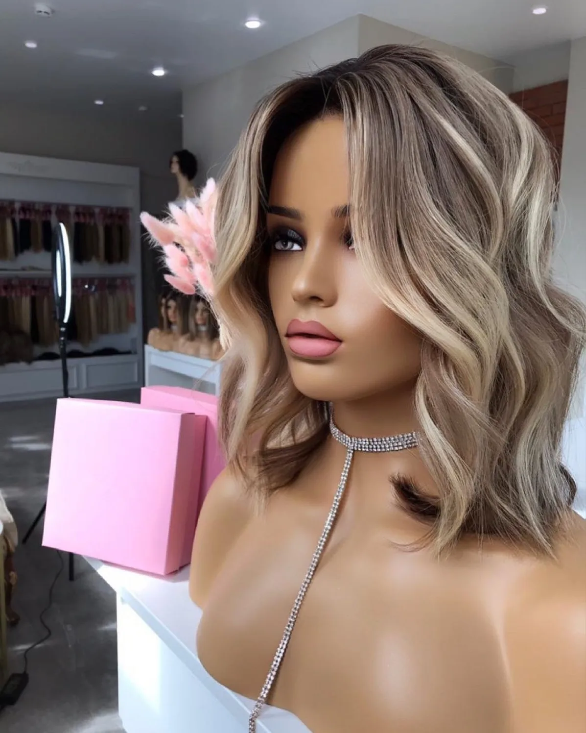 Premium HD Lace Wig Dirty Blonde Balayage Synthetic Invisible Lace Front Wig for Women with Hair Loss Short Bob cosplay anime