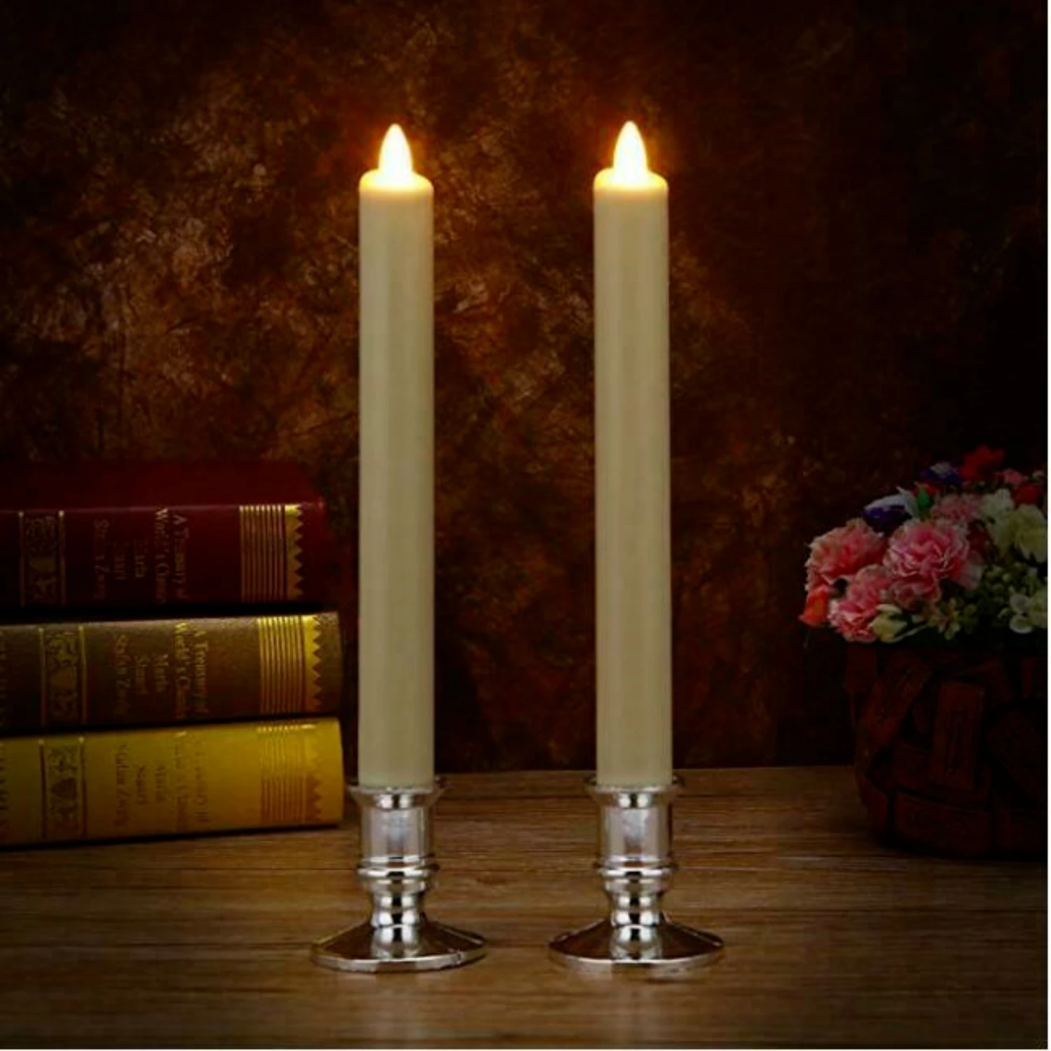 Transform Your Home Decor with Exquisite Ivory Flameless Taper Candles - Set of 2. Experience Peaceful Atmosphere and Safe Illum