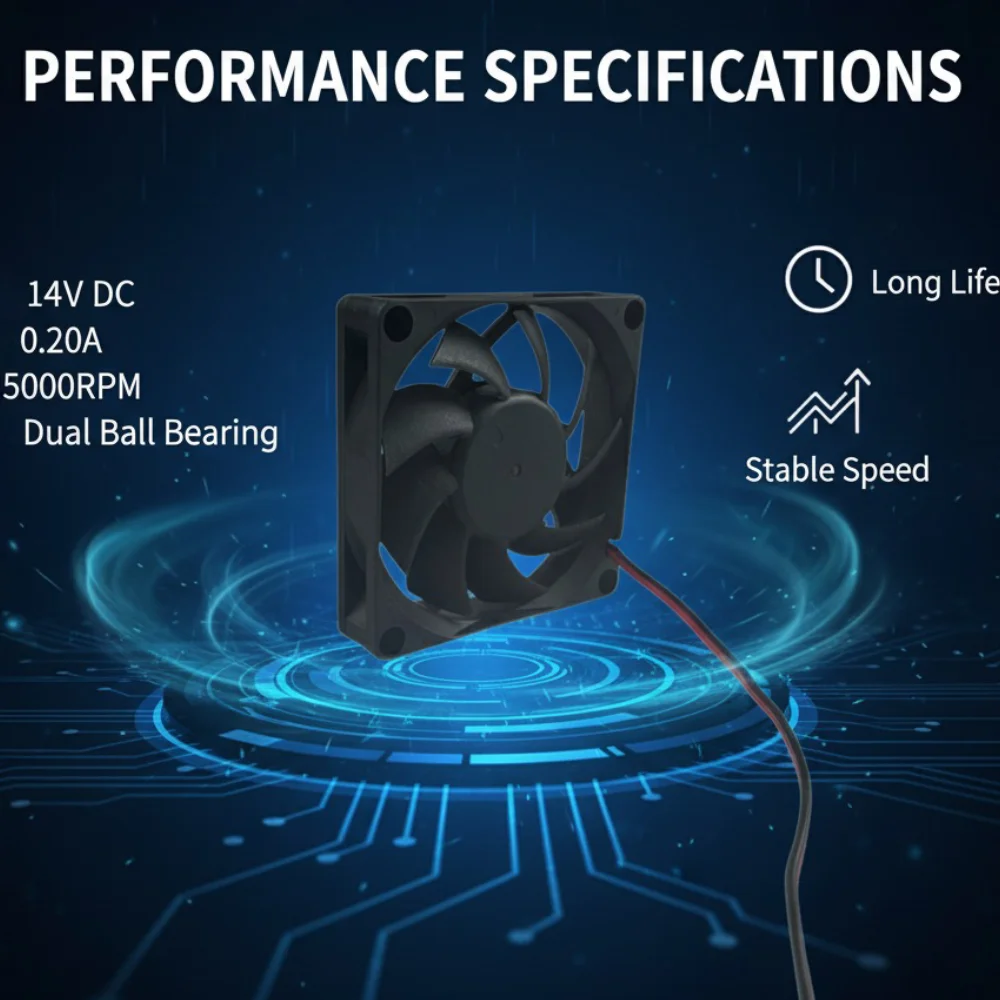 

For SXDOOL SXD7015 70x70x15mm DC Cooling Fan 14V 0.20A 5000RPM Dual Ball Bearing Industrial Ventilation Fan