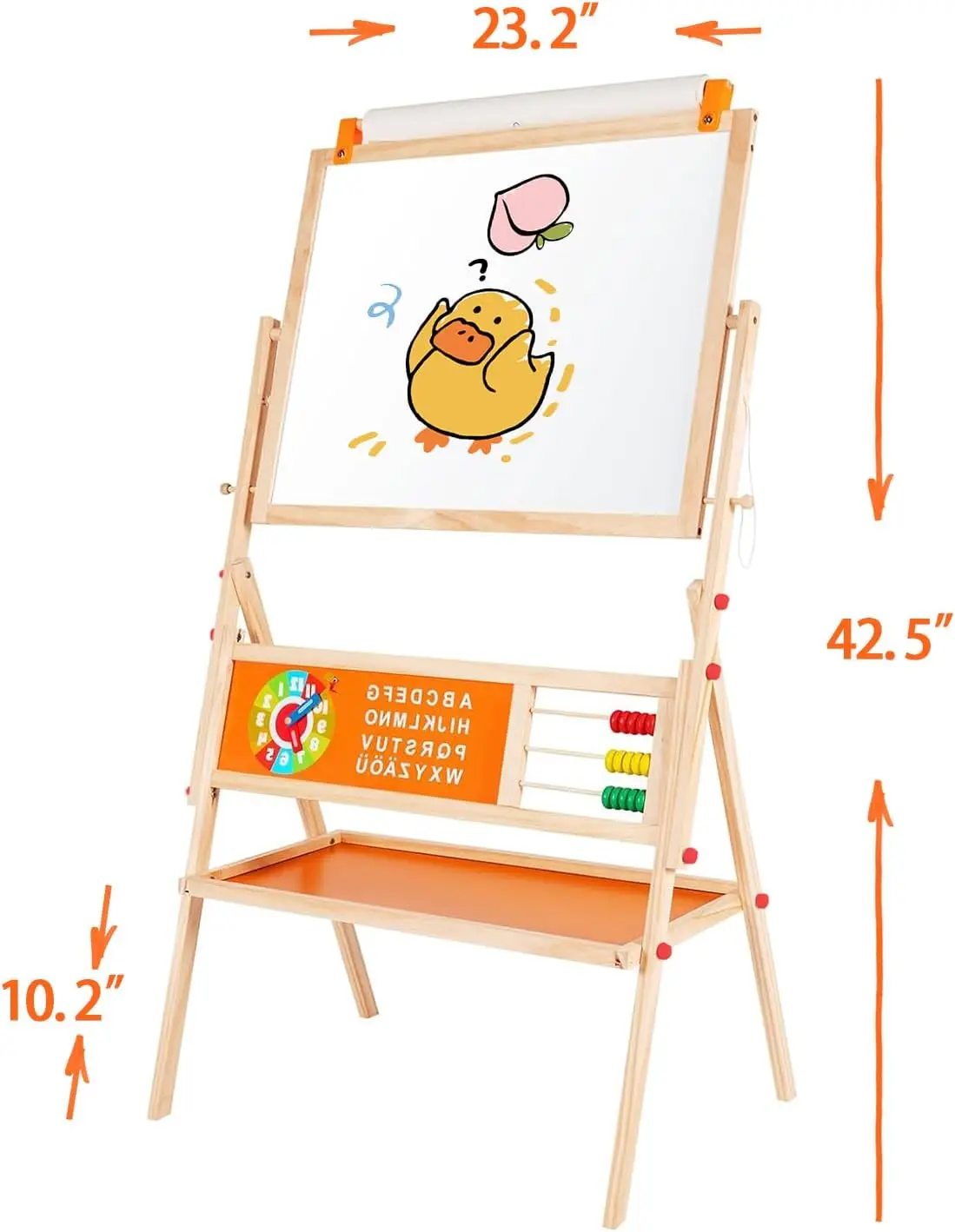 حامل خشبي 3 في 1 للأطفال، سبورة بيضاء مغناطيسية على الوجهين وسبورة طباشير، قابلة للدوران مع حامل لفائف الورق وصينية تخزين #4