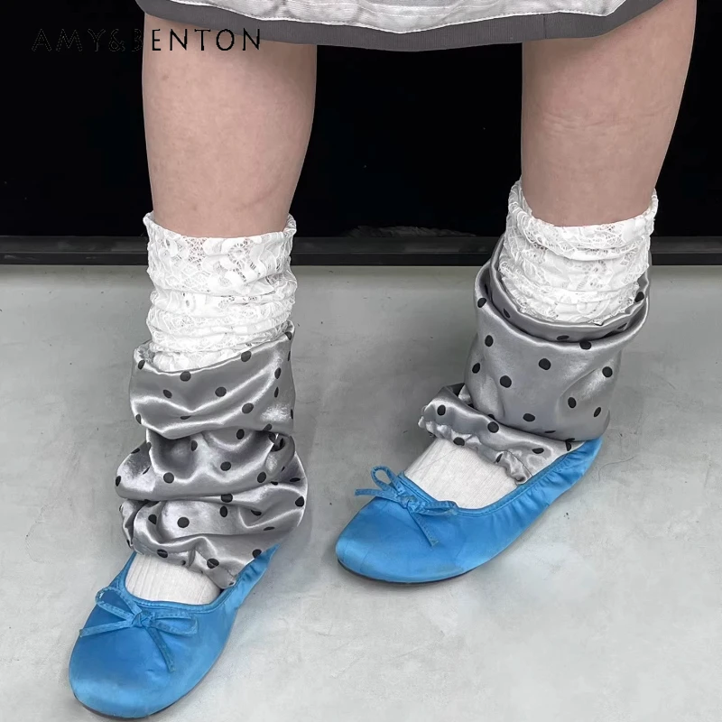 

Original Design Two-color Lace Splicing Sparkling Reflective Polka Dot Women's Socks 2026 Summer Sweet Cute Leg Warmer Ladies