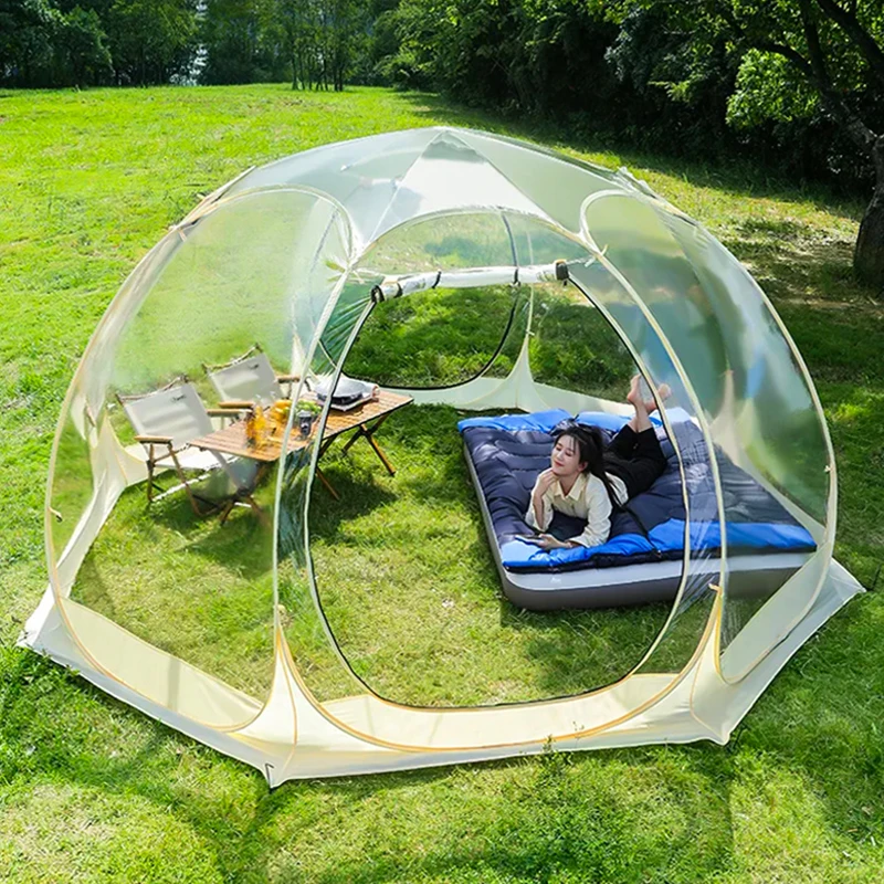 Outdoor Dome Starry Sky Tent, 4-8 Person Transparent Folding, Wind/Rainproof, Quick Setup, 6/8 Sided Camping Tent for Stargazing