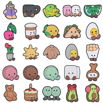 귀여운 동물 고양이 신발 참 만화 젤리 계란 레몬 신발 장식, 사랑스러운 곰 토끼 개구리 나막신 참, 소녀 소년 선물 