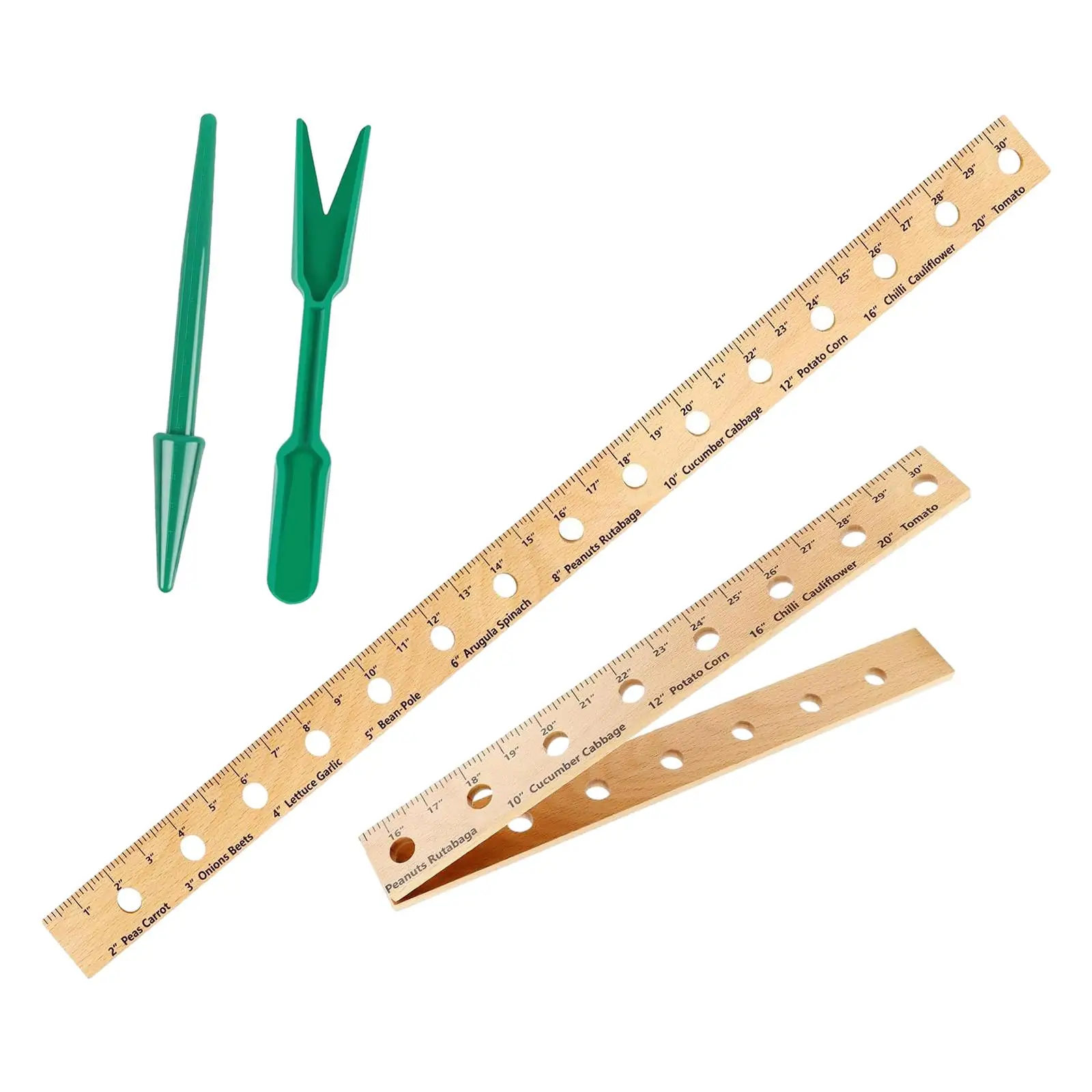 Wooden Planting Ruler with Hand Dibber Planting Guide with Holes Planter Portable Garden Ruler for Vegetable Orchards Outdoor