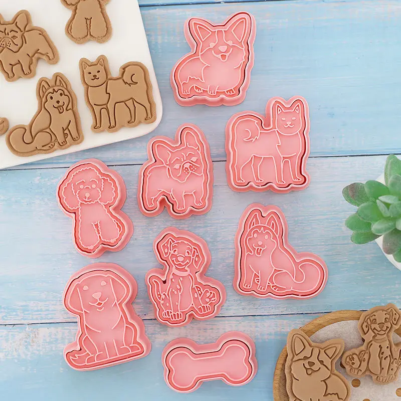 8 Pieces Dog Cookie Mold Animal Cookie Cutter Bichon Frise Akita Dog Biscuit Mold Baking Mold Home DIY ABS Plastic Baking Tools