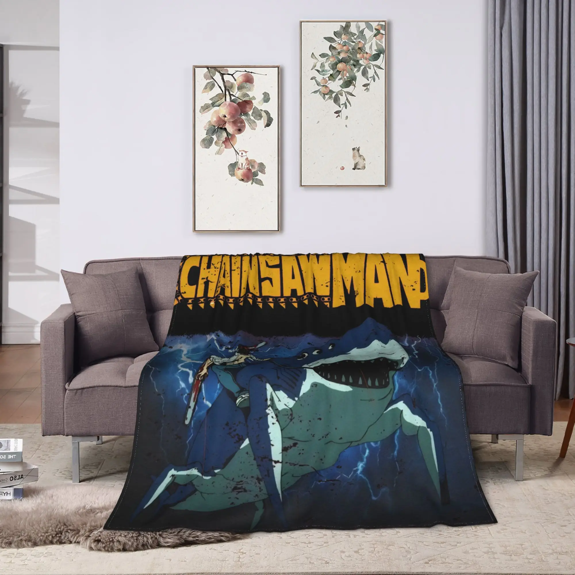 Chainsaws Man Denji Riding Beam Blanket  Soft Warm Print Throw Blanket For Living Room Travel Flannel Bedspread Bed Cover