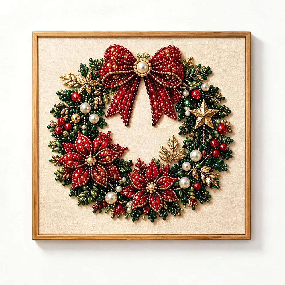 クリスマスビーズ絵画フレームDIYクラフトキット、3Dパール - Embroidery Xmas Kits のレビューと価格