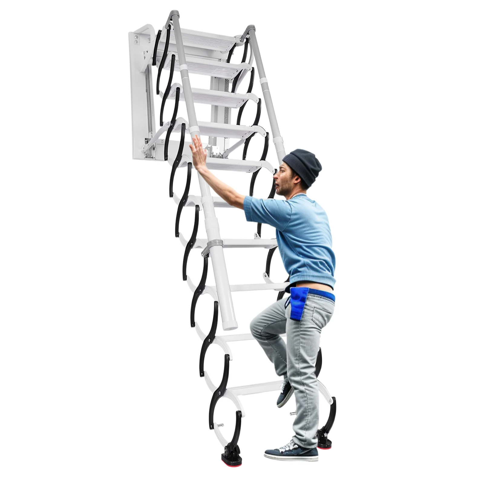

Telescopic Attic Ladder with Handrails Collapsible Ladder Retractable Loft Ladder for Home Indoor Outdoor/Storehouse/Basement