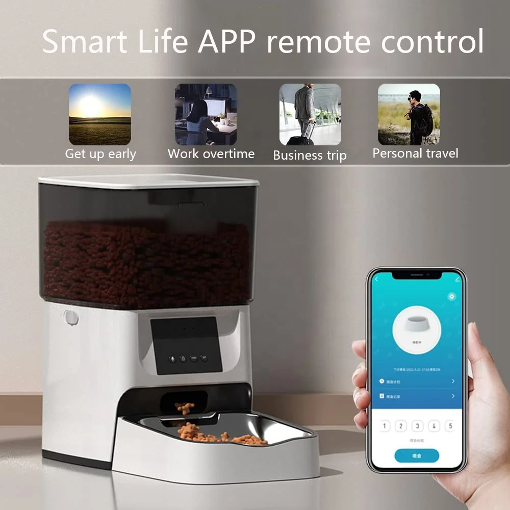 تصميم مضاد للكتلة 4L وحدة تغذية الحيوانات الأليفة الأوتوماتيكية تطبيق جوال التحكم عن بعد التفاعل الصوتي وحدة تغذية الحيوانات الأليفة